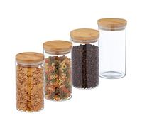 Relaxdays Set 4 botes de cristal con tapa 1000 ml marrón claro,transparente