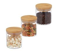 Relaxdays Set 3 botes de cristal con tapa 500 ml marrón claro,transparente