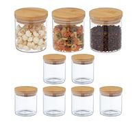 Relaxdays Set 9 botes de cristal con tapa 500 ml marrón claro,transparente