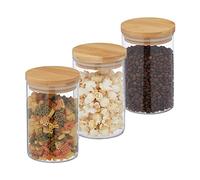 Relaxdays Set 3 botes de cristal con tapa 800 ml marrón claro,transparente