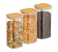 Relaxdays Set 3 botes de cristal con tapa 1500 ml marrón claro,transparente