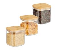 Relaxdays Set 3 botes de cristal con tapa 600 ml marrón claro,transparente