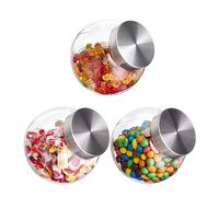 Relaxdays Set 3 botes de cristal con tapa 1,5 L plata,transparente