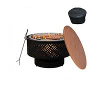 Relaxdays Brasero, Ø 66 cm, con Parrilla, Tapa, atizador y Funda Impermeable, Negro/Natural