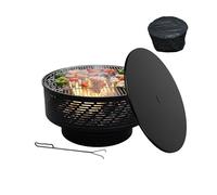 Relaxdays Brasero, Ø 66 cm, con Parrilla, Tapa, atizador y Funda Impermeable, para jardín, Negro