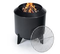Relaxdays brasero Baja emisión Humo, Parrilla cromada Ø52 cm, Negro | 46x52x52 cm, acero esmaltado, leña/pellets