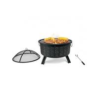 Relaxdays Brasero con Parrilla, Protector de chispas y atizador, hogar de jardín, 62 x 66 cm Negro