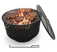 Relaxdays, brasero de 61 cm de diámetro, con parrilla, protector contra chispas y gancho para colgar, 3 en 1: brasero, parrilla y cenadero, color