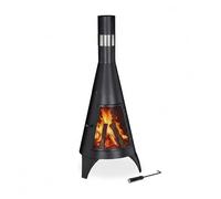Relaxdays Brasero de jardín con Rejilla, Chimenea Decorativa, para Listones de Madera, 120 x 45 cm, Acero, Negro