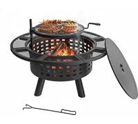 Relaxdays, brasero, diámetro 91,5 cm, rejilla de parrilla ajustable, tapa y gancho para brasas, para uso en jardín, cesta para fuego, color