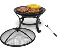 Relaxdays, brasero, diámetro del recipiente 55 cm, con rejilla para asar, protector contra chispas, gancho para colgar, acero, para uso en exteriores, color