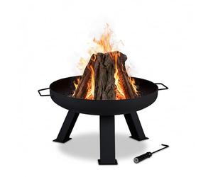 Relaxdays Brasero Exterior 60 cm Diámetro, con Atizador, Bandeja Fuego, Hoguera Jardín y Terraza, Redondo, Acero, Negro