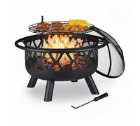 Relaxdays Brasero Exterior con Parrilla, Protector Antichispas y Atizador, Estufa Jardín y Terraza, 75 cm, Acero, Negro