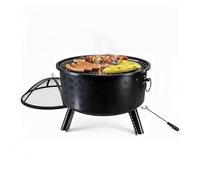 Relaxdays Brasero, HxØ 62 x 66 cm, con Parrilla, Negro | Protector de chispas & atizador, hogar de jardín