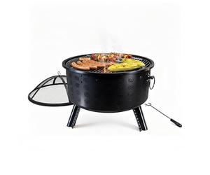 Relaxdays Brasero, HxØ 62 x 66 cm, con Parrilla, Protector de chispas & atizador, hogar de jardín, Negro