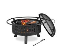 Relaxdays Brasero parrilla y cubierta antichispas negro,plata