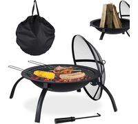 Relaxdays, brasero XL con bolsa de transporte, rejilla para barbacoa, gancho para colgar, tapa protectora contra chispas, ideal para jardín o terraza, diámetro de 56,5 cm, color