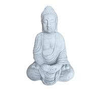 Relaxdays Buda Sentado XL 71 cm, Figura de jardín Vintage para salón, Resistente a la Intemperie y heladas, Gris Claro