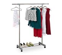 Relaxdays Burro de Ropa con Ruedas, con Barra para Colgar y Balda, Regulable: Altura 95-165 cm; Ancho 94-160 cm, Plata