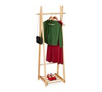 Relaxdays Burro de Ropa con Zapatero, Colgador de Ropa, Autónomo, Guardarropa, 153x62x45 cm Aprox., Madera, Natural