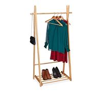 Relaxdays Burro de Ropa con Zapatero, Colgador de Ropa, Autónomo, Guardarropa, 153x87,5x45 cm Aprox., Madera, Natural