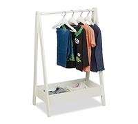Relaxdays Burro de Ropa Infantil con Balda, 99 x 64,5 x 42,5 cm, Perchero de Pie con Barra, Dormitorio Niños, Blanco