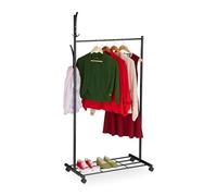 Relaxdays Burro para Ropa con Ruedas, 165 x 80 x 44 cm, Metal, con Estante, Perchero Móvil, Colgador Rodante, Negro