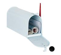 relaxdays Buzón Americano Vintage Original, Bandera Roja, US Mailbox Exterior, Acero, 1 Ud, 25x19x52,5 cm, Blanco