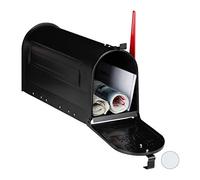relaxdays Buzón Americano Vintage Original, Bandera Roja, US Mailbox Exterior, Acero, 1 Ud, 25x19x52,5 cm, Negro
