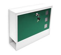 Relaxdays Buzón con Espacio para Periódicos, 30x36x10 cm, Metal, con 2 Llaves, Mailbox Correo Moderno, Blanco/Verde