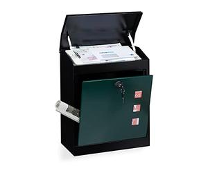 Relaxdays Buzón Correos Exterior Grande, De Pared, Tapa Seguridad, Llave, Acero, 1 Ud., 53 x 43,5 x 26 cm, Negro-Verde