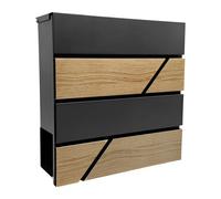Buzón Relaxdays, diseño Madera, con Compartimento para periódicos, 37 x 37 x 11 cm, 4 Llaves, Hierro, Antracita/Natural.