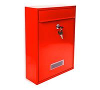 Relaxdays Buzón Exterior, Casillero Metal, Buzón para Correspondencia, Sobres de Cartas, 26,5x35x8,5 cm, Rojo
