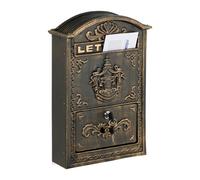 Relaxdays Buzón Exterior Vintage, Casillero Correo Adornado, 42 x 28 x 10 cm, Ranura Cartas A4, 2 Llaves, Bronce/Dorado