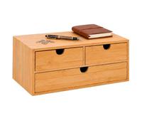 Relaxdays Caja con 3 Cajones de Bambú, Organizador de Escritorio, Natural | 13,5 x 33 x 21 cm