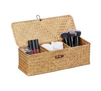 Relaxdays Caja de almacenaje alga marina con tapa marrón oscuro,marrón claro