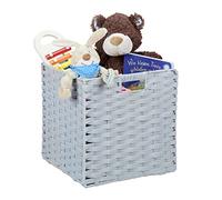 Relaxdays Caja de almacenaje, Cesto cuadrado para el baño o habitación infantil, Trenzado, 31x32x30 cm, Gris