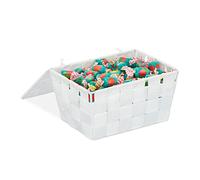 Relaxdays Caja de almacenaje con tapa, Cesta de almacenamiento, PP, 10,5 x 19,5 x 14,5 cm, 1 Ud., Blanco