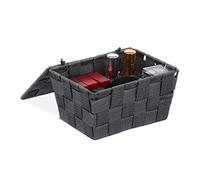 Relaxdays Caja de almacenaje con tapa, Cesta de almacenamiento, PP, 10,5 x 19,5 x 14,5 cm, 1 Ud., Gris