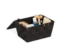 Relaxdays Cesta de almacenaje con tapa para baño negro