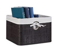 Relaxdays Caja de almacenaje, Funda Textil, Bambú, Rectangular, Accesorio Decorativo, 20x31x31 cm, Negro