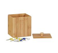 Relaxdays Caja de almacenamiento con tapa, caja pequeña de madera, caja de almacenamiento de bambú, caja de almacenamiento de madera, HBT 10 x 10 x 8 cm, natural