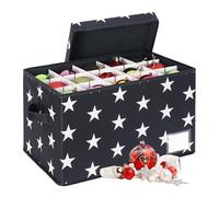 Relaxdays Caja de almacenamiento para adornos navideños, 30 bolas, 26,5 x 42,5 x 26 cm, poliéster, cartón, gris