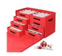 Relaxdays Caja de almacenamiento para bolas navideñas, 128 bolas, 40 x 73 x 36,5 cm, poliéster, cartón, roja.