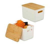 Relaxdays Caja de almacenamiento con tapa 2 uds. blanco,marrón claro