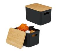 Relaxdays Caja de almacenamiento con tapa 2 uds. marrón claro,negro