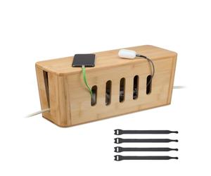 Relaxdays Caja de Cables, Organizador para 2 Regletas de Enchufes, Guardacables de Bambú, 16,5 x 44 x 16 cm, Natural