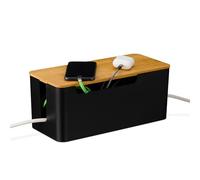 Relaxdays Caja de cables negra con tapa de bambú marrón claro,negro