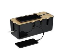 Relaxdays Caja de cables con tapa de madera marrón claro,negro