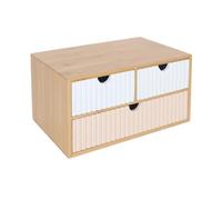 Relaxdays Caja de cajones, bambú y MDF, 3 cajones, H x A x F: 15 x 30 x 20 cm, organizador de escritorio, blanco/rosa